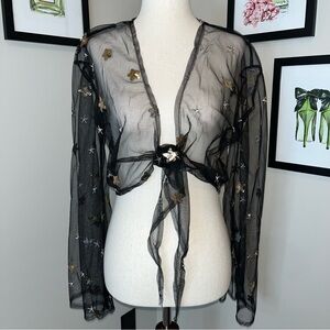 💫 iHeartRaves Cropped Sheer Front Tie Top